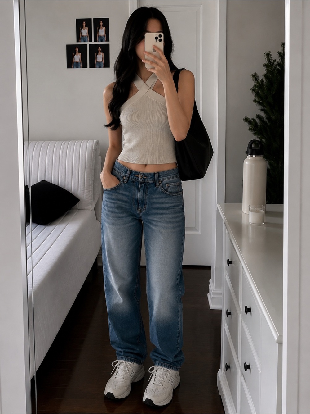 Aritzia Cream Ribbed Cross-Strap Crop Top